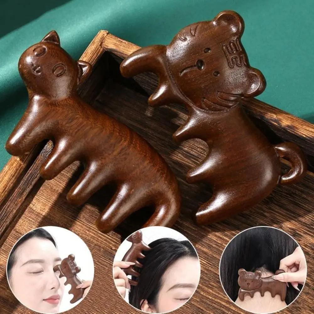 Sandalwood Body Meridian Massage Comb Wide Tooth Anti-static Tool Wood Massage Comb Animal Shaped Meridian Combs Health Care