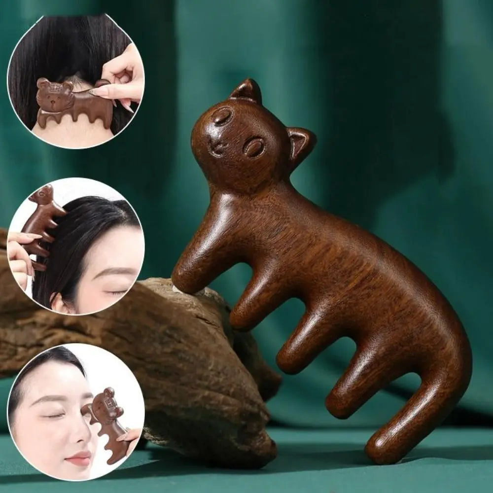Sandalwood Body Meridian Massage Comb Wide Tooth Anti-static Tool Wood Massage Comb Animal Shaped Meridian Combs Health Care